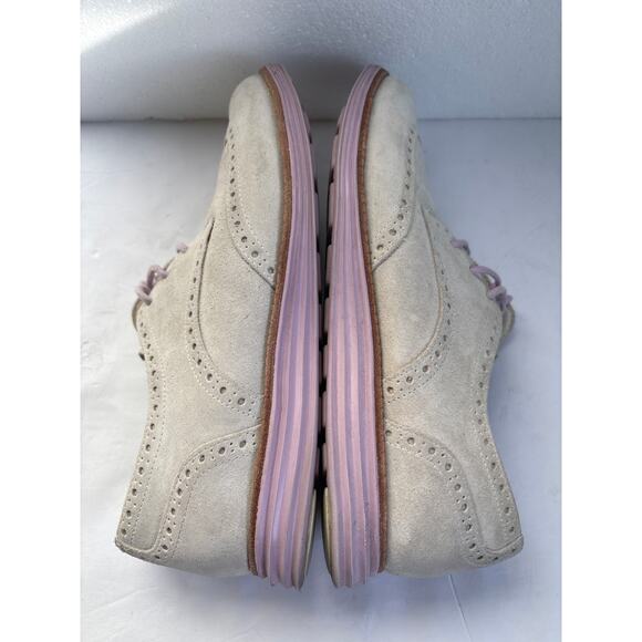 Cole Haan Lunar Grand Gray Suede Lavender Sole Wingtip Oxford Shoe Women SZ 7.5 - Picture 7 of 9